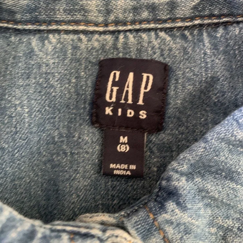 GAP Kids Denim Button Front Long Sleeve Shirt Dress Size M(8) Collared Blue Jean